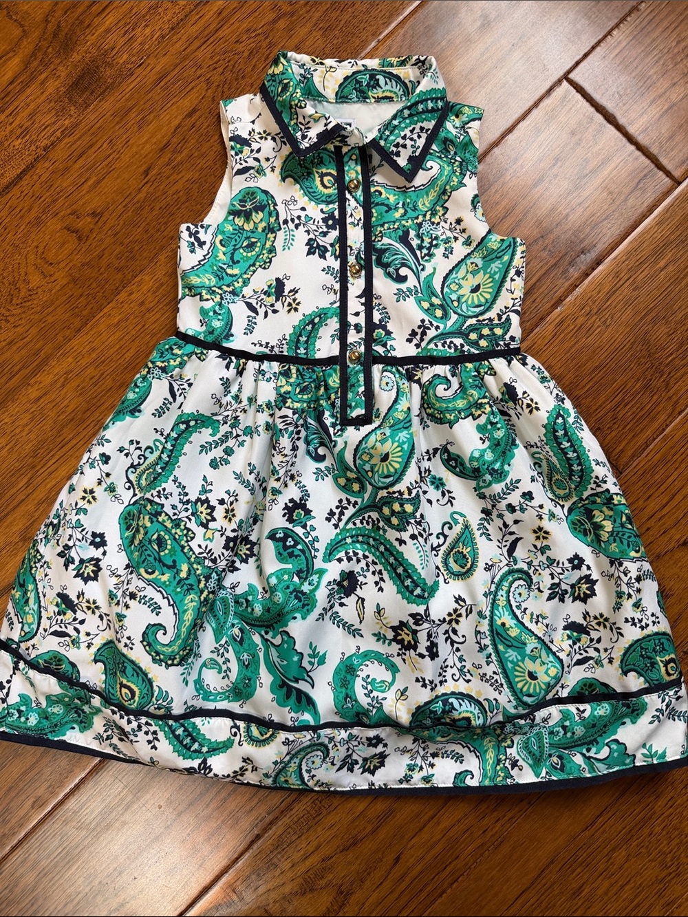 Janie and Jack White Dress with Green Paisley Print